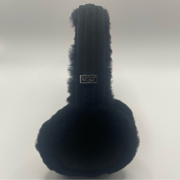 UGG Black Dyed Shearling Sheepskin Leather & Fur Earmuffs - Picture 4 of 9